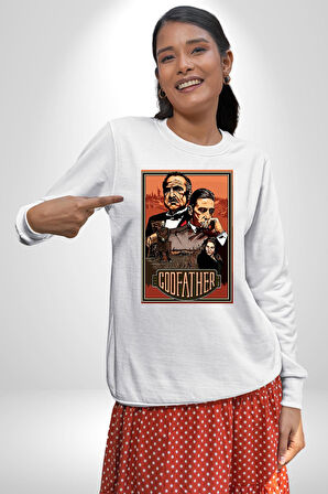 Retro Godfather Al Pacino Baba Sinema Film Erkek Kadın Unisex Dijital Baskılı Beyaz Sweatshirt
