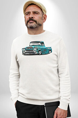 1958 Chevrolet Kamyonet Klasik Araba  Erkek Kadın Unisex Dijital Baskılı Beyaz Sweatshirt