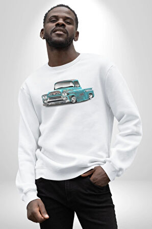 1958 Chevrolet Kamyonet Klasik Araba  Erkek Kadın Unisex Dijital Baskılı Beyaz Sweatshirt
