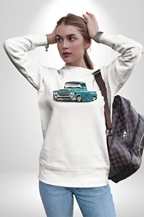 1958 Chevrolet Kamyonet Klasik Araba  Erkek Kadın Unisex Dijital Baskılı Beyaz Sweatshirt
