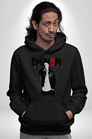Eminem Rap Müzik Şarkıcı Erkek Kadın Siyah Dijital Baskılı Kapüşonlu Sweatshirt Hoodie