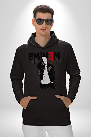 Eminem Rap Müzik Şarkıcı Erkek Kadın Siyah Dijital Baskılı Kapüşonlu Sweatshirt Hoodie