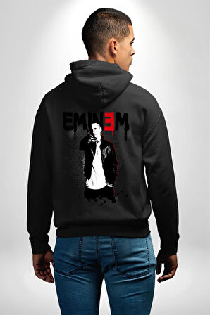 Eminem Rap Müzik Şarkıcı Erkek Kadın Siyah Ön Sırt Baskılı Kapüşonlu Sweatshirt Hoodie