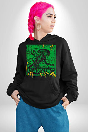 Alien Uzaylı Aranıyor  Erkek Kadın Siyah Dijital Baskılı Kapüşonlu Sweatshirt Hoodie
