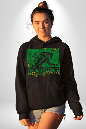 Alien Uzaylı Aranıyor  Erkek Kadın Siyah Dijital Baskılı Kapüşonlu Sweatshirt Hoodie