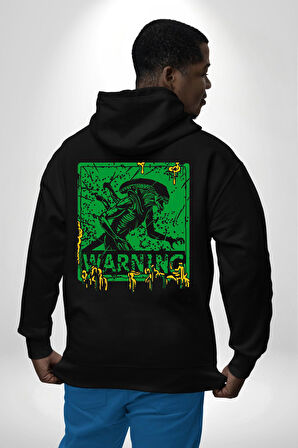 Alien Uzaylı Aranıyor  Erkek Kadın Siyah Ön Sırt Baskılı Kapüşonlu Sweatshirt Hoodie