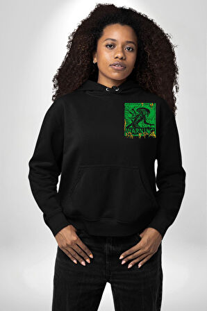 Alien Uzaylı Aranıyor  Erkek Kadın Siyah Ön Sırt Baskılı Kapüşonlu Sweatshirt Hoodie