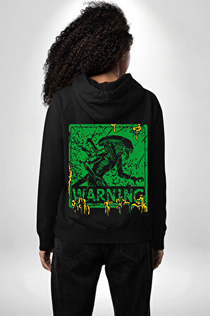Alien Uzaylı Aranıyor  Erkek Kadın Siyah Ön Sırt Baskılı Kapüşonlu Sweatshirt Hoodie