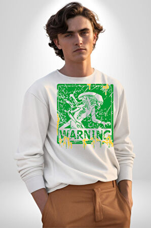 Alien Uzaylı Aranıyor  Erkek Kadın Unisex Dijital Baskılı Beyaz Sweatshirt