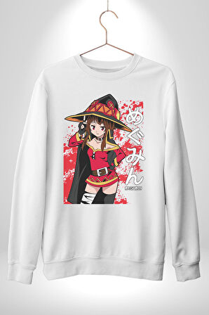 Megumin Manga Anime Seri Erkek Kadın Unisex Dijital Baskılı Beyaz Sweatshirt
