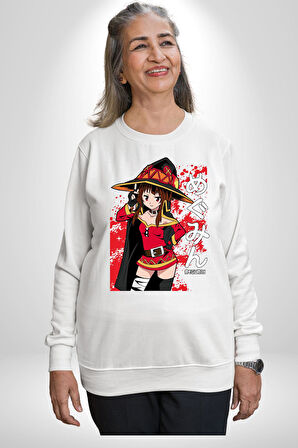 Megumin Manga Anime Seri Erkek Kadın Unisex Dijital Baskılı Beyaz Sweatshirt