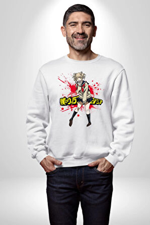 My Hero Academia Himiko Togo Anime Kahramanı Erkek Kadın Unisex Dijital Baskılı Beyaz Sweatshirt