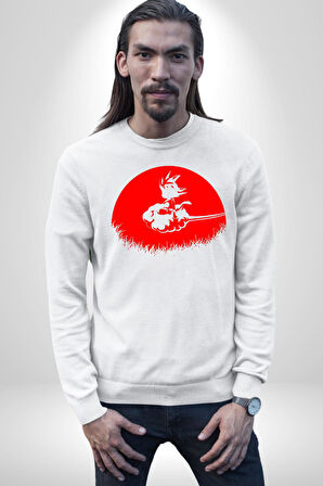 Anime Dragon Ball Goku Ejderha Erkek Kadın Unisex Dijital Baskılı Beyaz Sweatshirt