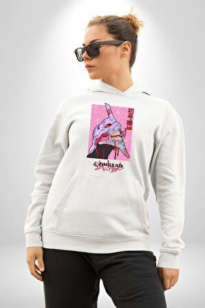 Neon Genesis Evangelion Anime Televizyon Erkek Kadın Beyaz Dijital Baskılı Kapüşonlu Sweatshirt Hoodie