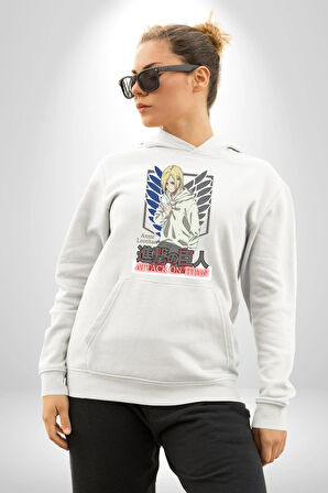 Attack On Titan Titana Saldırı Anime Erkek Kadın Beyaz Dijital Baskılı Kapüşonlu Sweatshirt Hoodie