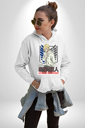Attack On Titan Titana Saldırı Anime Erkek Kadın Beyaz Dijital Baskılı Kapüşonlu Sweatshirt Hoodie