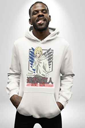 Attack On Titan Titana Saldırı Anime Erkek Kadın Beyaz Dijital Baskılı Kapüşonlu Sweatshirt Hoodie