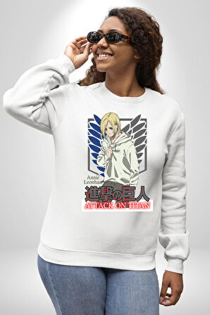 Attack On Titan Titana Saldırı Anime Erkek Kadın Unisex Dijital Baskılı Beyaz Sweatshirt