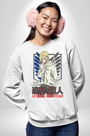 Attack On Titan Titana Saldırı Anime Erkek Kadın Unisex Dijital Baskılı Beyaz Sweatshirt
