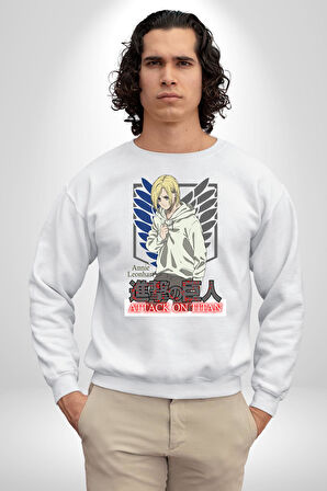 Attack On Titan Titana Saldırı Anime Erkek Kadın Unisex Dijital Baskılı Beyaz Sweatshirt