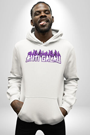 Anti Galau Erkek Kadın Beyaz Dijital Baskılı Kapüşonlu Sweatshirt Hoodie