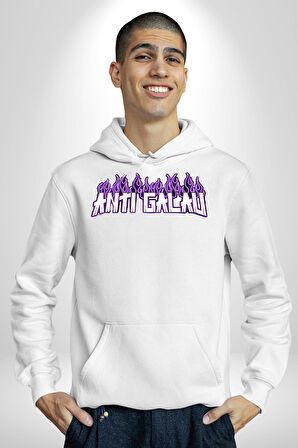 Anti Galau Erkek Kadın Beyaz Dijital Baskılı Kapüşonlu Sweatshirt Hoodie