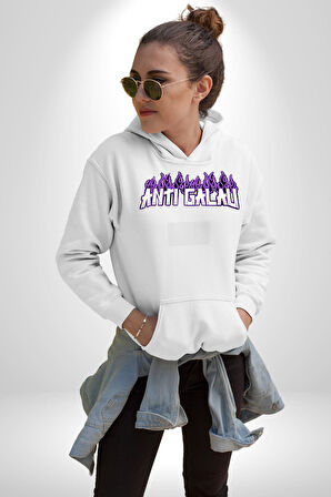 Anti Galau Erkek Kadın Beyaz Dijital Baskılı Kapüşonlu Sweatshirt Hoodie
