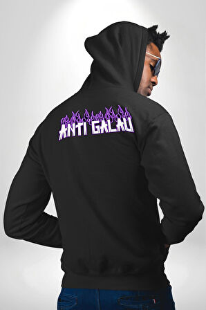 Anti Galau Erkek Kadın Siyah Ön Sırt Baskılı Kapüşonlu Sweatshirt Hoodie