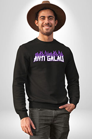 Anti Galau Erkek Kadın Unisex Dijital Baskılı Siyah Sweatshirt