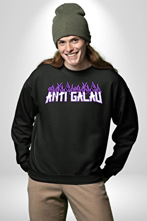 Anti Galau Erkek Kadın Unisex Dijital Baskılı Siyah Sweatshirt
