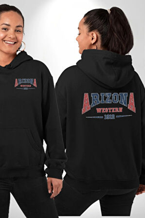 Arizona Western Üniversitesi 1912 Erkek Kadın Siyah Ön Sırt Baskılı Kapüşonlu Sweatshirt Hoodie
