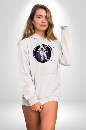 Nasa Astronaut Uzay Zıplaması Erkek Kadın Beyaz Dijital Baskılı Kapüşonlu Sweatshirt Hoodie