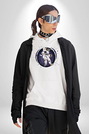 Nasa Astronaut Uzay Zıplaması Erkek Kadın Beyaz Dijital Baskılı Kapüşonlu Sweatshirt Hoodie