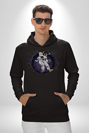 Nasa Astronaut Uzay Zıplaması Erkek Kadın Siyah Dijital Baskılı Kapüşonlu Sweatshirt Hoodie