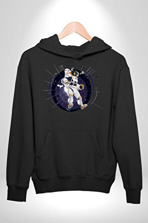 Nasa Astronaut Uzay Zıplaması Erkek Kadın Siyah Dijital Baskılı Kapüşonlu Sweatshirt Hoodie