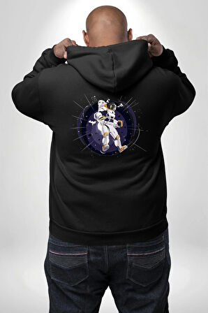 Nasa Astronaut Uzay Zıplaması Erkek Kadın Siyah Ön Sırt Baskılı Kapüşonlu Sweatshirt Hoodie