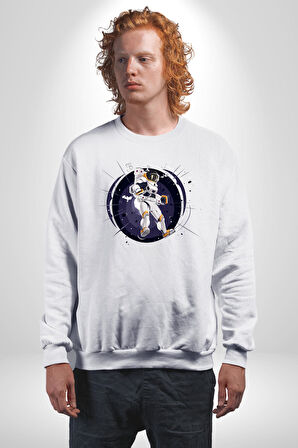 Nasa Astronaut Uzay Zıplaması Erkek Kadın Unisex Dijital Baskılı Beyaz Sweatshirt
