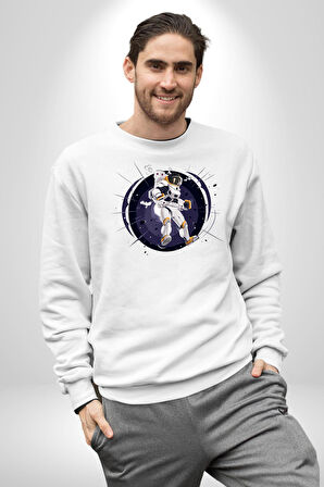 Nasa Astronaut Uzay Zıplaması Erkek Kadın Unisex Dijital Baskılı Beyaz Sweatshirt