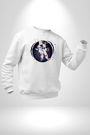 Nasa Astronaut Uzay Zıplaması Erkek Kadın Unisex Dijital Baskılı Beyaz Sweatshirt