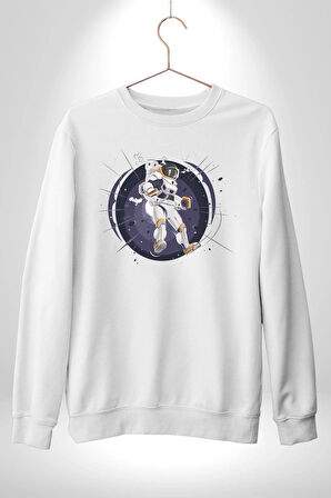 Nasa Astronaut Uzay Zıplaması Erkek Kadın Unisex Dijital Baskılı Beyaz Sweatshirt