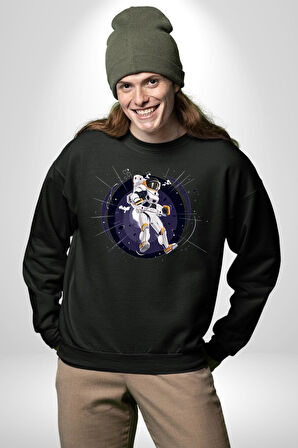 Nasa Astronaut Uzay Zıplaması Erkek Kadın Unisex Dijital Baskılı Siyah Sweatshirt
