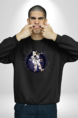 Nasa Astronaut Uzay Zıplaması Erkek Kadın Unisex Dijital Baskılı Siyah Sweatshirt