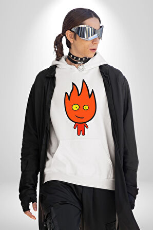 Fireboy Oyun Karekteri Erkek Kadın Beyaz Dijital Baskılı Kapüşonlu Sweatshirt Hoodie
