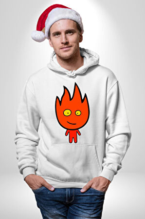 Fireboy Oyun Karekteri Erkek Kadın Beyaz Dijital Baskılı Kapüşonlu Sweatshirt Hoodie