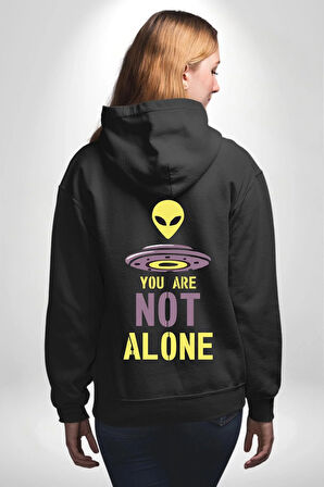 Uzaylı Yalnız Değiliz Ufo Erkek Kadın Siyah Ön Sırt Baskılı Kapüşonlu Sweatshirt Hoodie