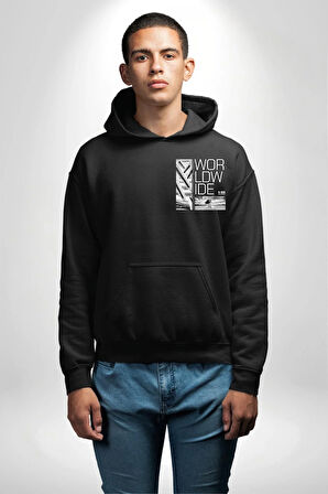 Mimari Fikir Erkek Kadın Siyah Ön Sırt Baskılı Kapüşonlu Sweatshirt Hoodie