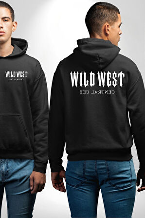 Wild West Central Cee Müzik Erkek Kadın Siyah Ön Sırt Baskılı Kapüşonlu Sweatshirt Hoodie