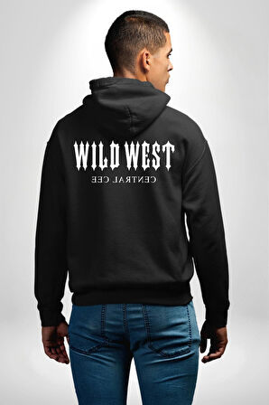 Wild West Central Cee Müzik Erkek Kadın Siyah Ön Sırt Baskılı Kapüşonlu Sweatshirt Hoodie