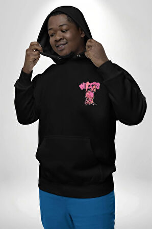 Öfkeli Voodoo Tavşan XOX Erkek Kadın Siyah Ön Sırt Baskılı Kapüşonlu Sweatshirt Hoodie