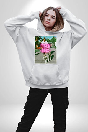 Mike Tyson ve Onun Bengai Kaplanı Yol Yürüyüş Erkek Kadın Beyaz Dijital Baskılı Kapüşonlu Sweatshirt Hoodie